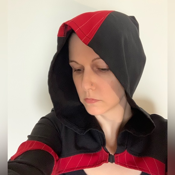 PlastikWrap Black and Red Hooded Cropped Jacket - Picture 10 of 14